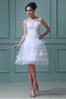 Organza Strapless Short A-line Dress with Embroidery