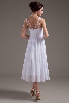 Chiffon V-Neckline Tea-Length Column Dress with Beaded