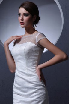 Satin and Lace Jewel Neckline Sheath Dress with Cap-Sleeves