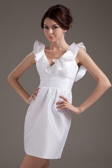Taffeta V-Neckline Short Dress with Ruffle