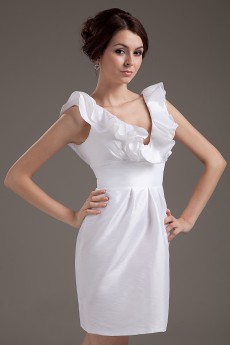 Taffeta V-Neckline Short Dress with Ruffle