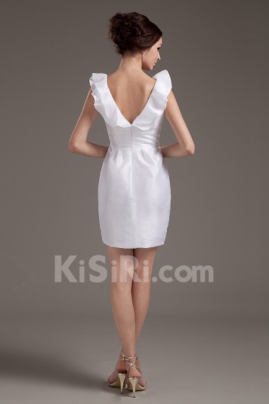 Taffeta V-Neckline Short Dress with Ruffle