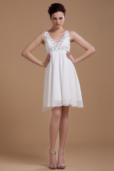 Chiffon V-Neckline Short Dress with Embroidery