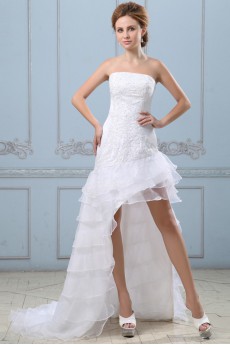 Satin and Organza Strapless A-line Dress with Embroidery