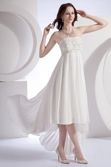 Chiffon and Satin Strapless Ankle-length Column Dress with Embroidery and Ruffle