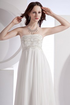 Chiffon and Satin Strapless Ankle-length Column Dress with Embroidery and Ruffle
