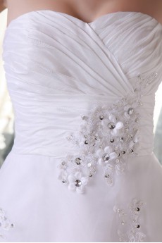 Satin and Yarn Sweetheart Tea-Length A-Line Dress with Embroidery