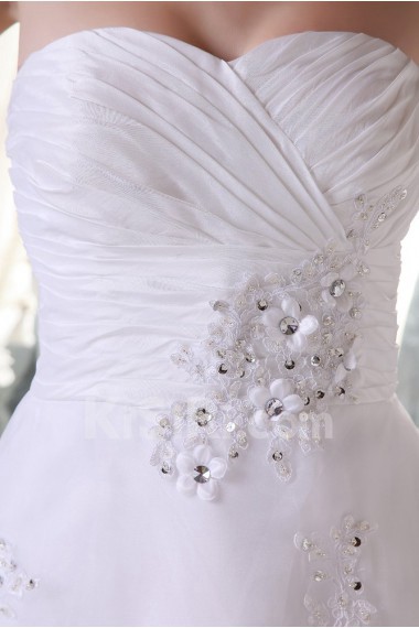 Satin and Yarn Sweetheart Tea-Length A-Line Dress with Embroidery