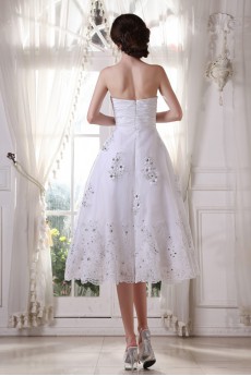 Satin and Yarn Sweetheart Tea-Length A-Line Dress with Embroidery