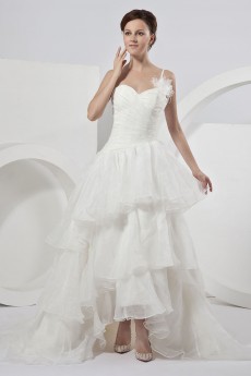 Organza Sweetheart A-line Dress with Ruffle and Flower