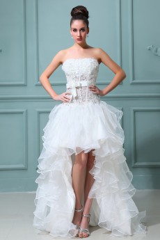 Satin Strapless Ball Gown with Embroidery and Ruffle