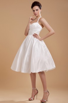 Satin and Yarn Halter Neckline Short A-line Dress with Ruffle