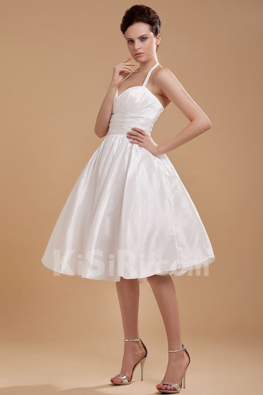 Satin and Yarn Halter Neckline Short A-line Dress with Ruffle