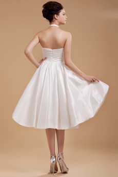Satin and Yarn Halter Neckline Short A-line Dress with Ruffle