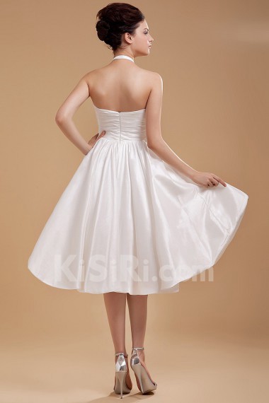 Satin and Yarn Halter Neckline Short A-line Dress with Ruffle