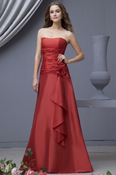 Satin Scoop Neckline Floor Length A-line Dress with Hand-made Flower