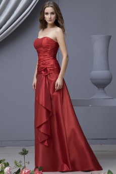 Satin Scoop Neckline Floor Length A-line Dress with Hand-made Flower