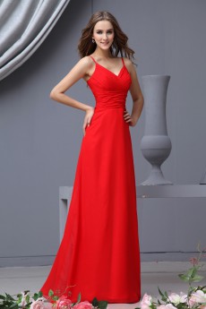 Chiffon Spaghetti Straps Floor Length Empire Dress with Ruffle