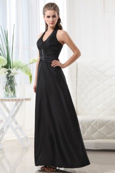 Taffeta Halter Neckline Floor Length A-line Dress with Beaded