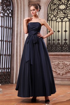 Taffeta Strapless Ankle-Length A-line Dress with Ruching