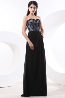 Chiffon Sweetheart Floor Length Column Dress with Lace