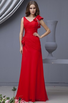 Chiffon V-Neckline Floor Length A-line Dress with Bowtie