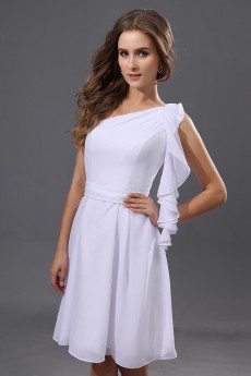 Chiffon One-Shoulder Short A-line Dress with Ruffle