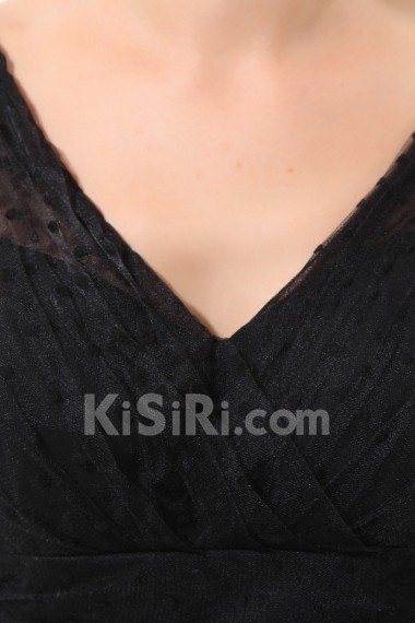Gauze and Satin V-Neckline Short A-Line Dress with Beaded
