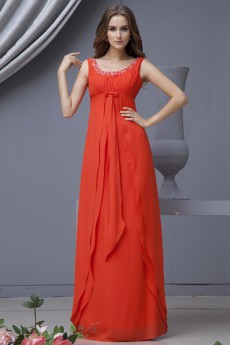 Chiffon Scoop Neckline Floor Length Empire Line Dress