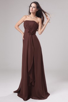 Chiffon Strapless Floor Length Empire Dress with Hand-made Flower