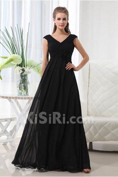 Chiffon V-Neckline Floor Length A-line Dress with Hand-made Flower