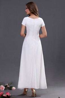 Chiffon Round Neckline Ankle-Length A-line Dress with Short Sleeves