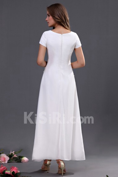 Chiffon Round Neckline Ankle-Length A-line Dress with Short Sleeves