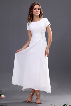 Chiffon Round Neckline Ankle-Length A-line Dress with Short Sleeves