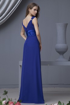 Chiffon V-Neckline Floor Length A-line Dress with Beaded
