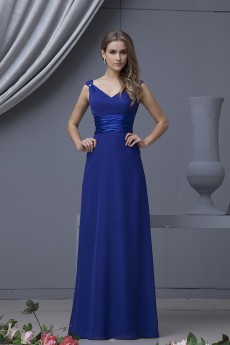 Chiffon V-Neckline Floor Length A-line Dress with Beaded