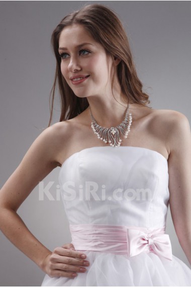 Satin Strapless Short A-line Dress with Bow