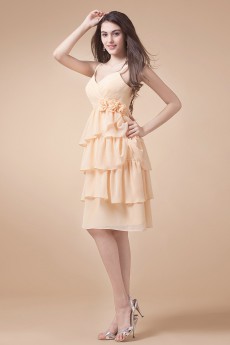 Chiffon Spaghetti Straps Short Dress with Hand-made Flower