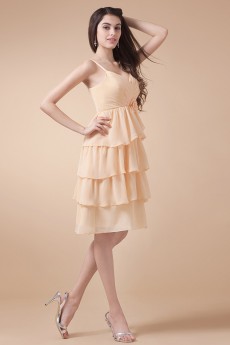 Chiffon Spaghetti Straps Short Dress with Hand-made Flower