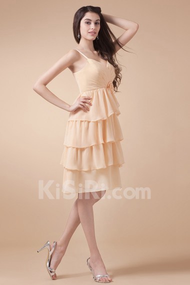 Chiffon Spaghetti Straps Short Dress with Hand-made Flower
