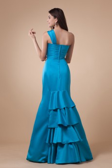 Charmeuse One-Shoulder Floor Length Mermaid Dress with Ruffle