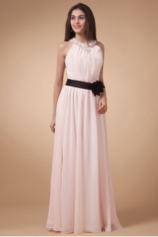 Chiffon Jewel Neckline Floor Length Column Dress with Hand-made Flower