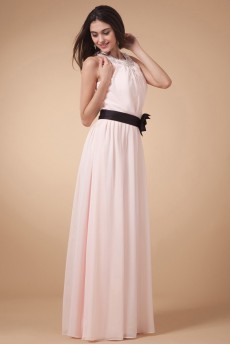 Chiffon Jewel Neckline Floor Length Column Dress with Hand-made Flower