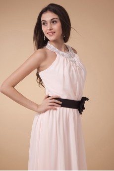 Chiffon Jewel Neckline Floor Length Column Dress with Hand-made Flower