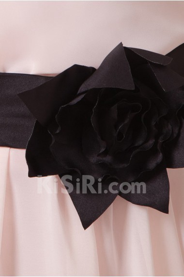Chiffon Jewel Neckline Floor Length Column Dress with Hand-made Flower