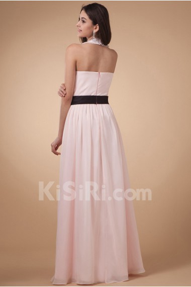 Chiffon Jewel Neckline Floor Length Column Dress with Hand-made Flower