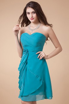 Chiffon Sweetheart Short Dress with Handmade Flower