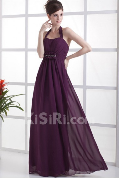 Chiffon Straps Neckline Floor Length Column Dress with Ruffle