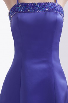 Satin Spaghetti Straps Floor Length Ball Gown Dress with Embroidery 
