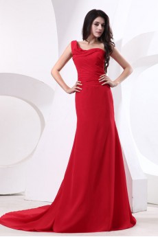 Chiffon One-Shoulder Sheath Dress with Ruffle